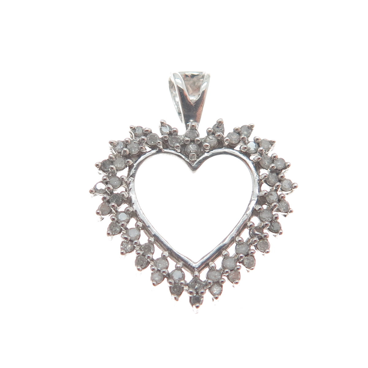 925 Sterling Silver Real Round-Cut Diamond Heart Minimalist Charm Pendant