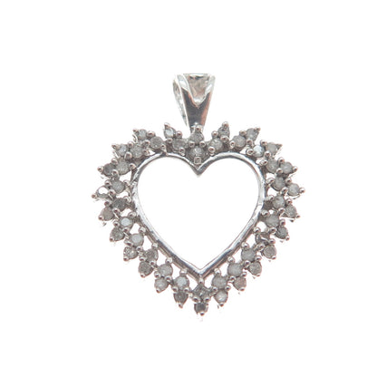 925 Sterling Silver Real Round-Cut Diamond Heart Minimalist Charm Pendant