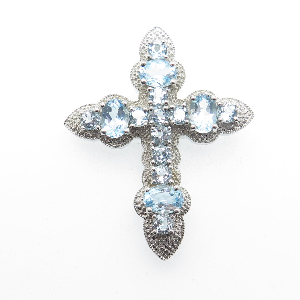 925 Sterling Silver Real Blue Topaz Gemstone Cross Slide Pendant