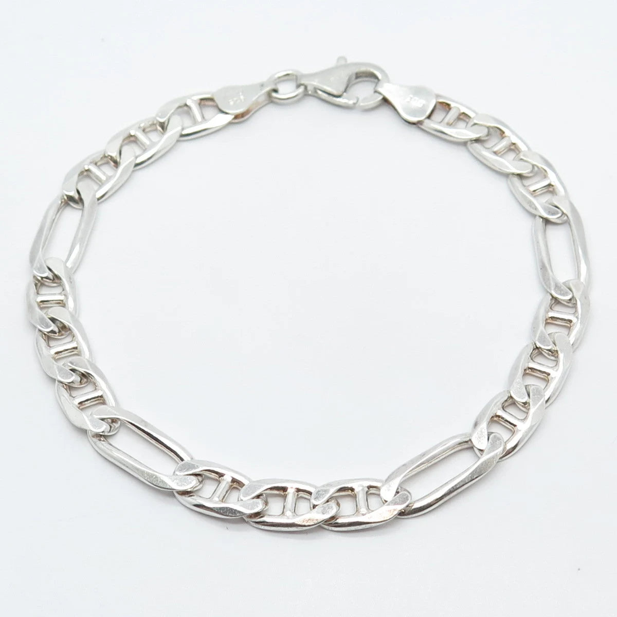 925 Sterling Silver Vintage Italy Anchor Mariner & Figaro Link Bracelet 8"