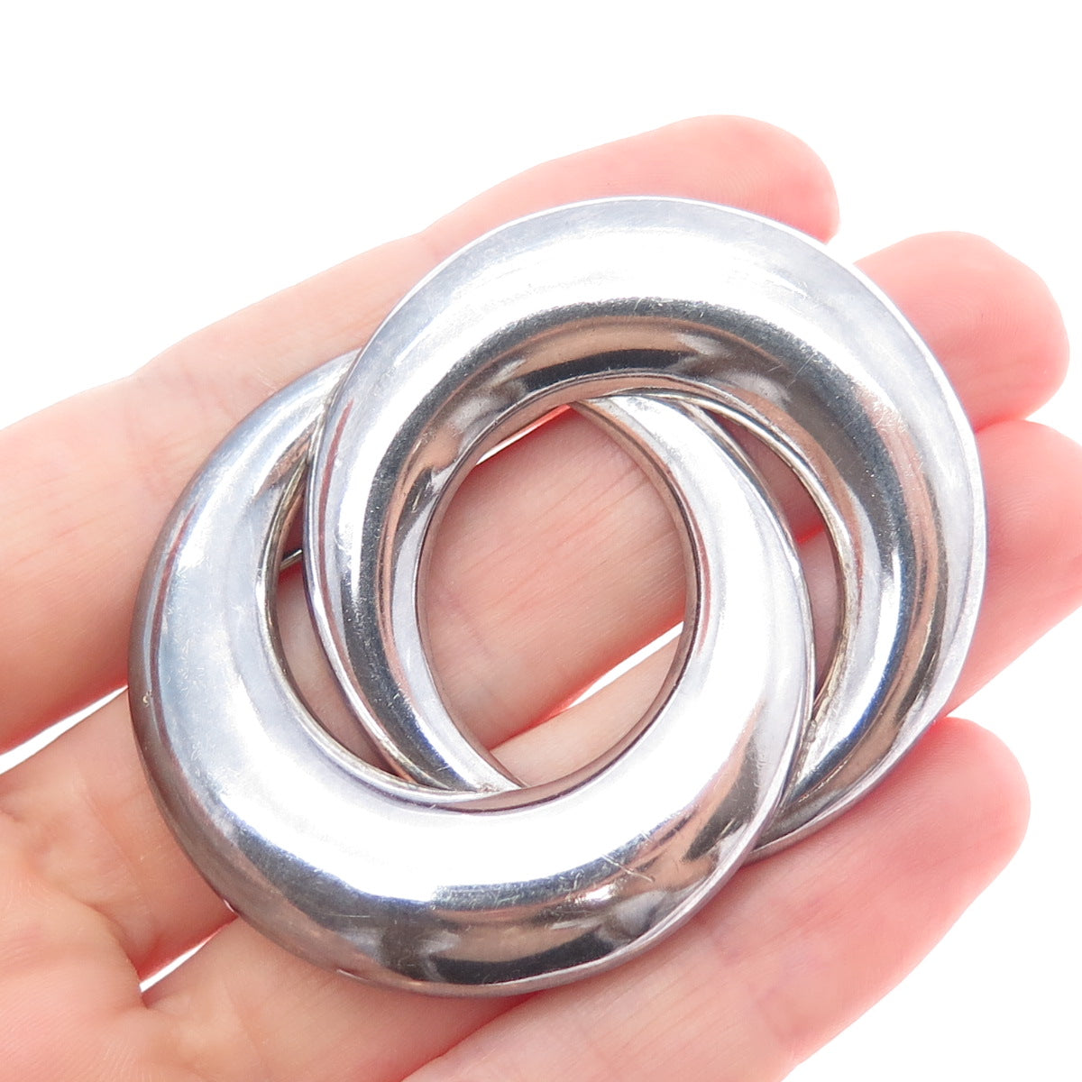 925 Sterling Silver Vintage Mexico Modernist Crescent Eternity Oxidized Brooch