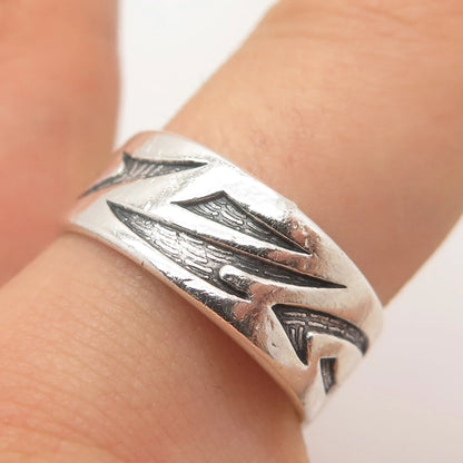 925 Sterling Silver Vintage Modernist Band Ring Size 9.25