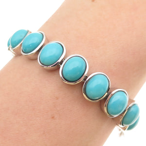 925 Sterling Silver Real Cabochon Tyrone Turquoise Link Bracelet 6-7"