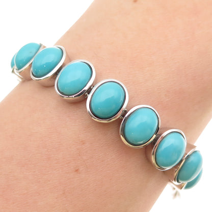 925 Sterling Silver Real Cabochon Tyrone Turquoise Link Bracelet 6-7"
