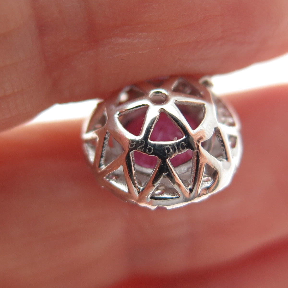 925 Sterling Silver Real Ruby & White Topaz Cable Chain Necklace 18"