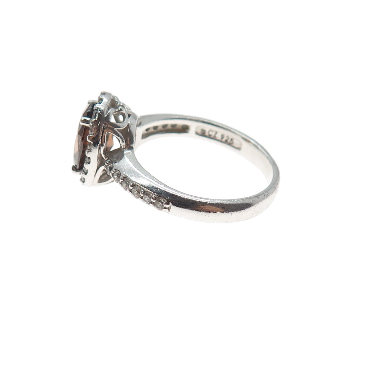 925 Sterling Silver Cognac & White C Z Ring Size 7