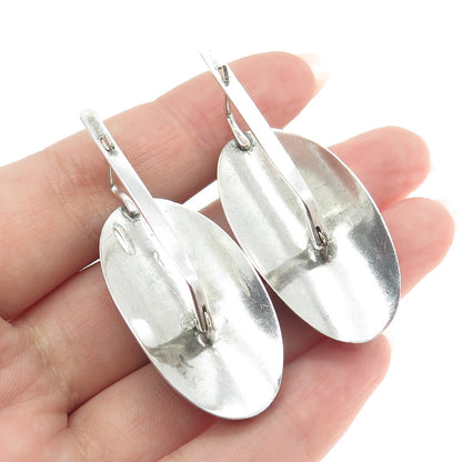 925 Sterling Silver Vintage Real Marquise-Cut Agate Modernist Oxidized Earrings