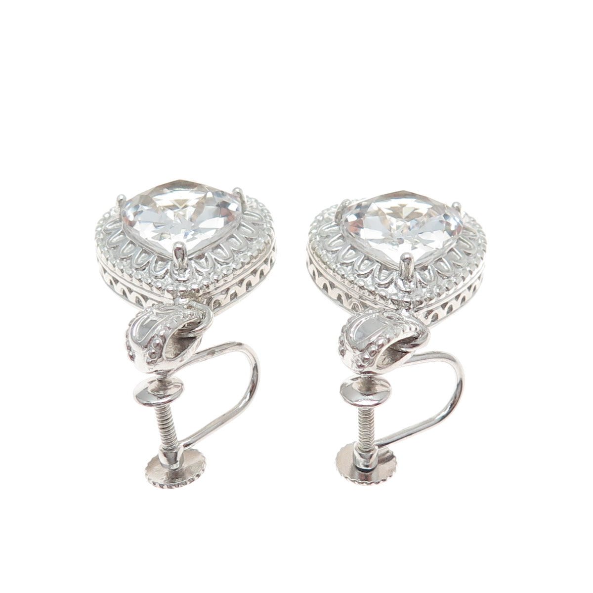 SAI 925 Sterling Silver Real Clear Quartz Teardrop Dangle Screw Back Earrings