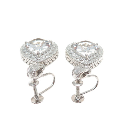 SAI 925 Sterling Silver Real Clear Quartz Teardrop Dangle Screw Back Earrings