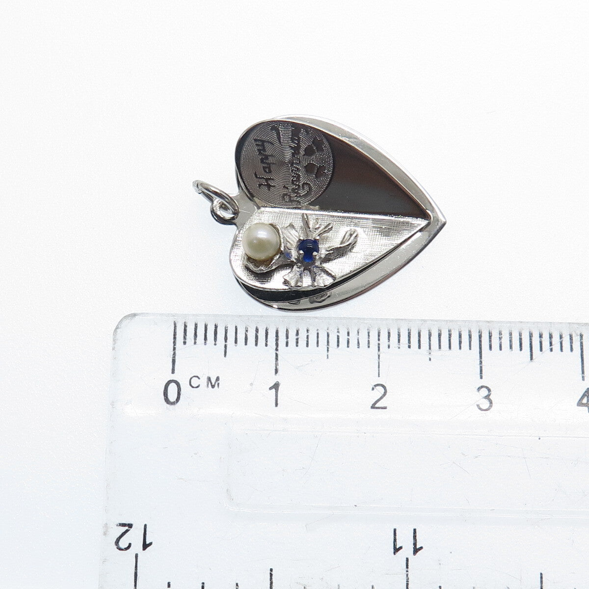 925 Sterling Vintage M&M Real Pearl Rhinestone Anniversary Heart Mini Pendant