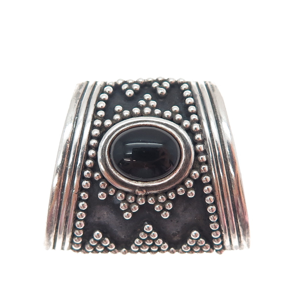 SUARTI BALI 925 Sterling Silver Vintage Real Black Onyx Granulated Slide Pendant