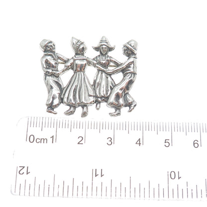 LANG 925 Sterling Silver Vintage Dutch Folklore Dance Scene Oxidized Pin Brooch