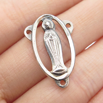 925 Sterling Silver Antique Art Deco St. Mary Rosary Chain Religious Pendant