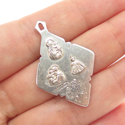A. Gale 925 Sterling Silver Antique Art Deco 4-Way Religious Medal Charm Pendant