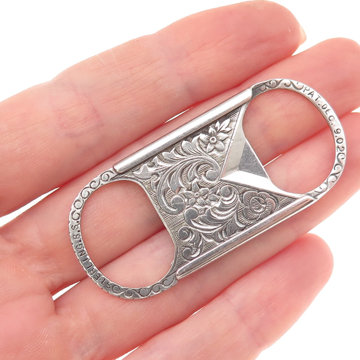 Reinhold Steinecke 925 Sterling Silver Antique 1902 JG Mono Pocket Cigar Cutter