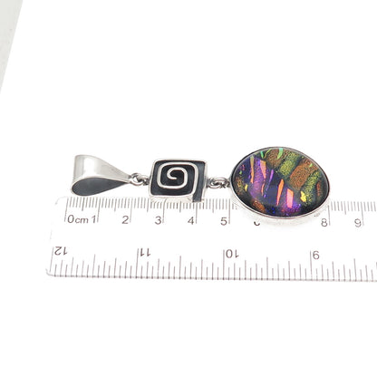 925 Sterling Silver Vintage Dichroic Glass Modernist Spiral Large Pendant