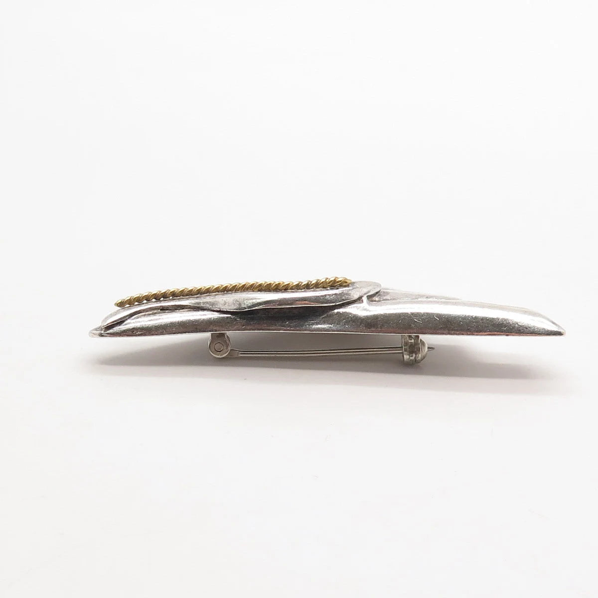 925 Sterling Silver 2-Tone Vintage Mexico Ribbed Modernist Pin Brooch