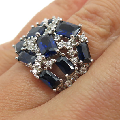 925 Sterling Silver Real White Topaz Gemstone & Lab-Created Sapphire Ring Size 6