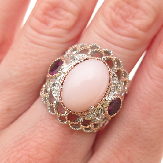 MICHAEL VALITUTTI Gems En Vogue Sterling 2-Tone Coral Amethyst Topaz Ring Size 7