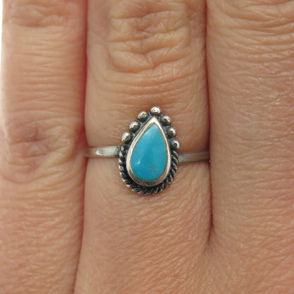 925 Sterling Silver Vintage Real Turquoise Teardrop Ring Size 6