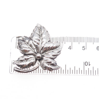 BEAU 925 Sterling Silver Vintage Floral Leaf Oxidized Pin Brooch