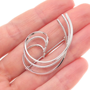 Van Dell 925 Sterling Silver Vintage Wave Pin Brooch