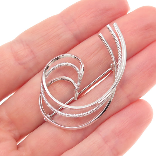 Van Dell 925 Sterling Silver Vintage Wave Pin Brooch