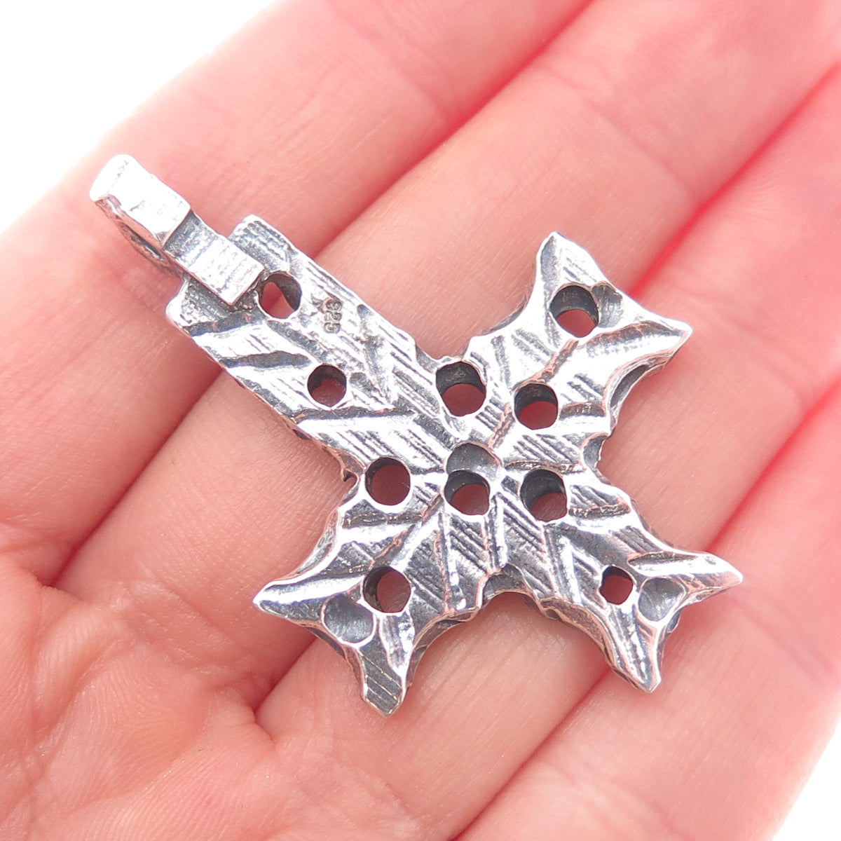 925 Sterling Silver Vintage Modernist Cross Oxidized Charm Pendant