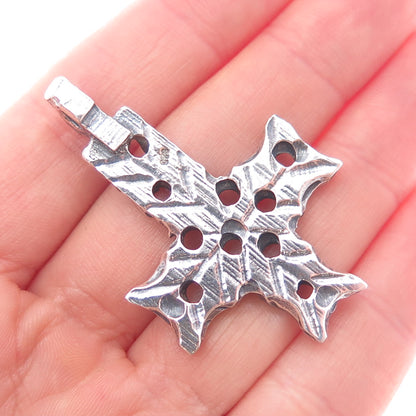 925 Sterling Silver Vintage Modernist Cross Oxidized Charm Pendant