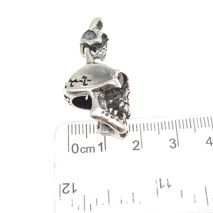 Fly Art Sterling Silver Vintage Real Red Garnet Skull Oxidized 3D Charm Pendant