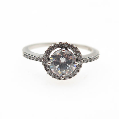925 Sterling Silver Round-Cut C Z Engagement Ring Size 6.5