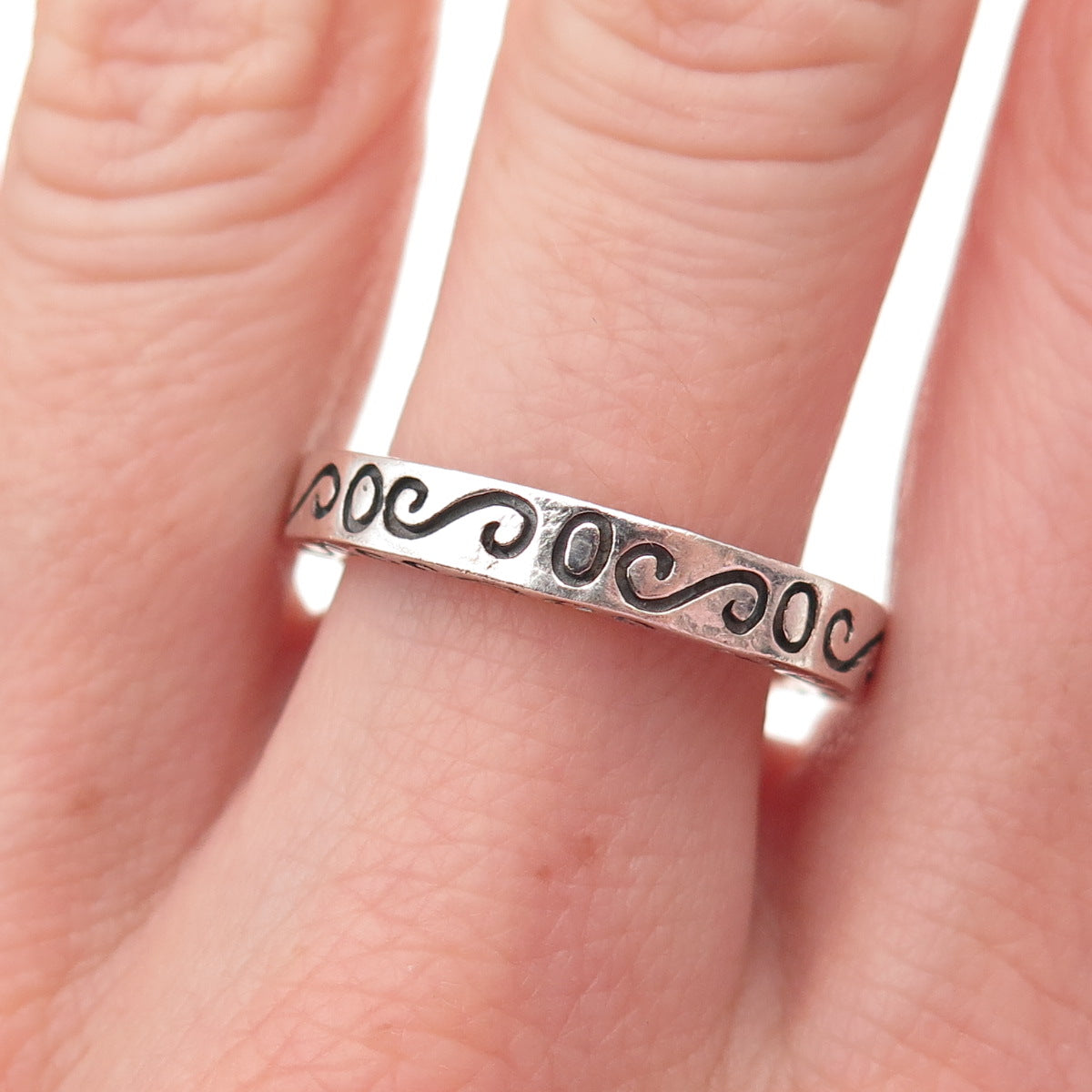 BOMA 925 Sterling Silver Vintage Swirl Stackable Band Ring Size 8.5