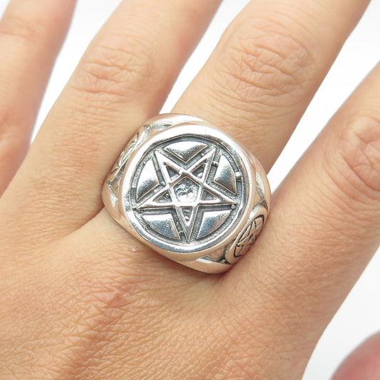 950 Silver Vintage Pentagram Star Ring Size 12.25