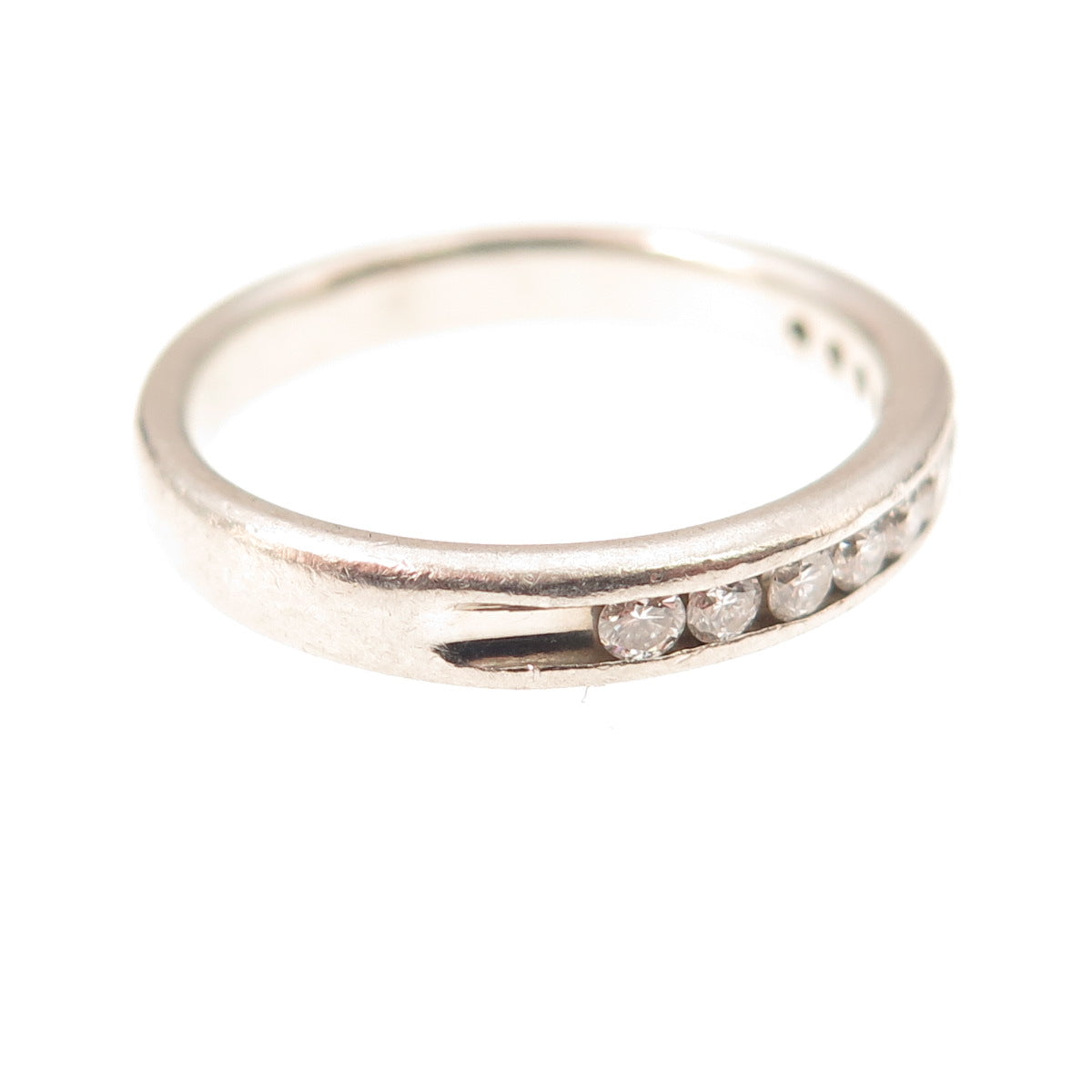 Vintage Platinum Real Diamond Half Eternity Stackable Ring Size 6.5