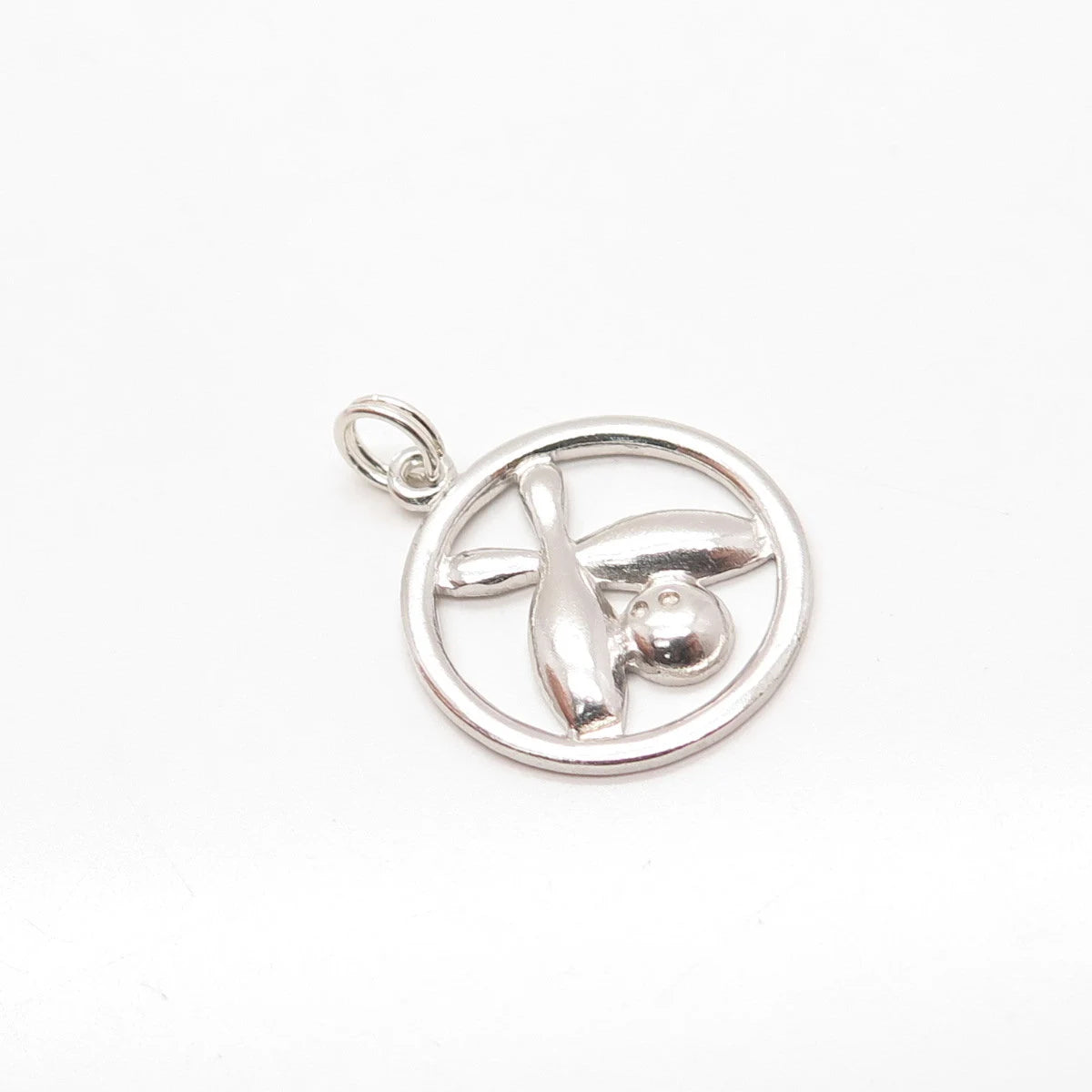 925 Sterling Silver Vintage Bowling For Good Luck Round Charm Pendant