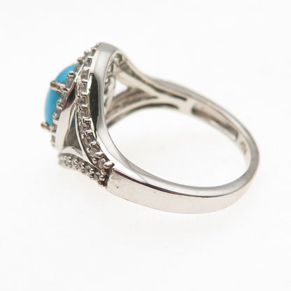 Chuck Clemency 925 Sterling Silver Real Turquoise & White Topaz Ring Size 8