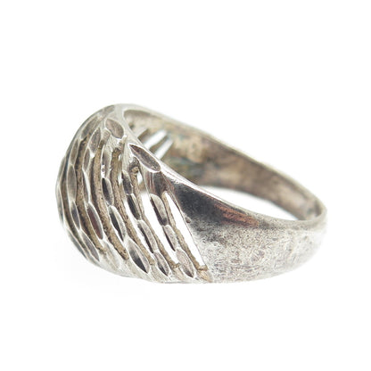 925 Sterling Silver Vintage Diamond-Cut Ribbed Dome Ring Size 6.75