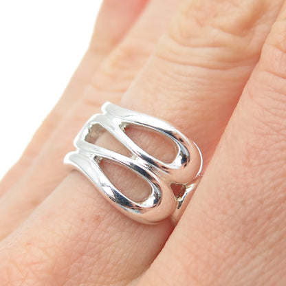 925 Sterling Silver Vintage Modernist Overlap Ring Size 7