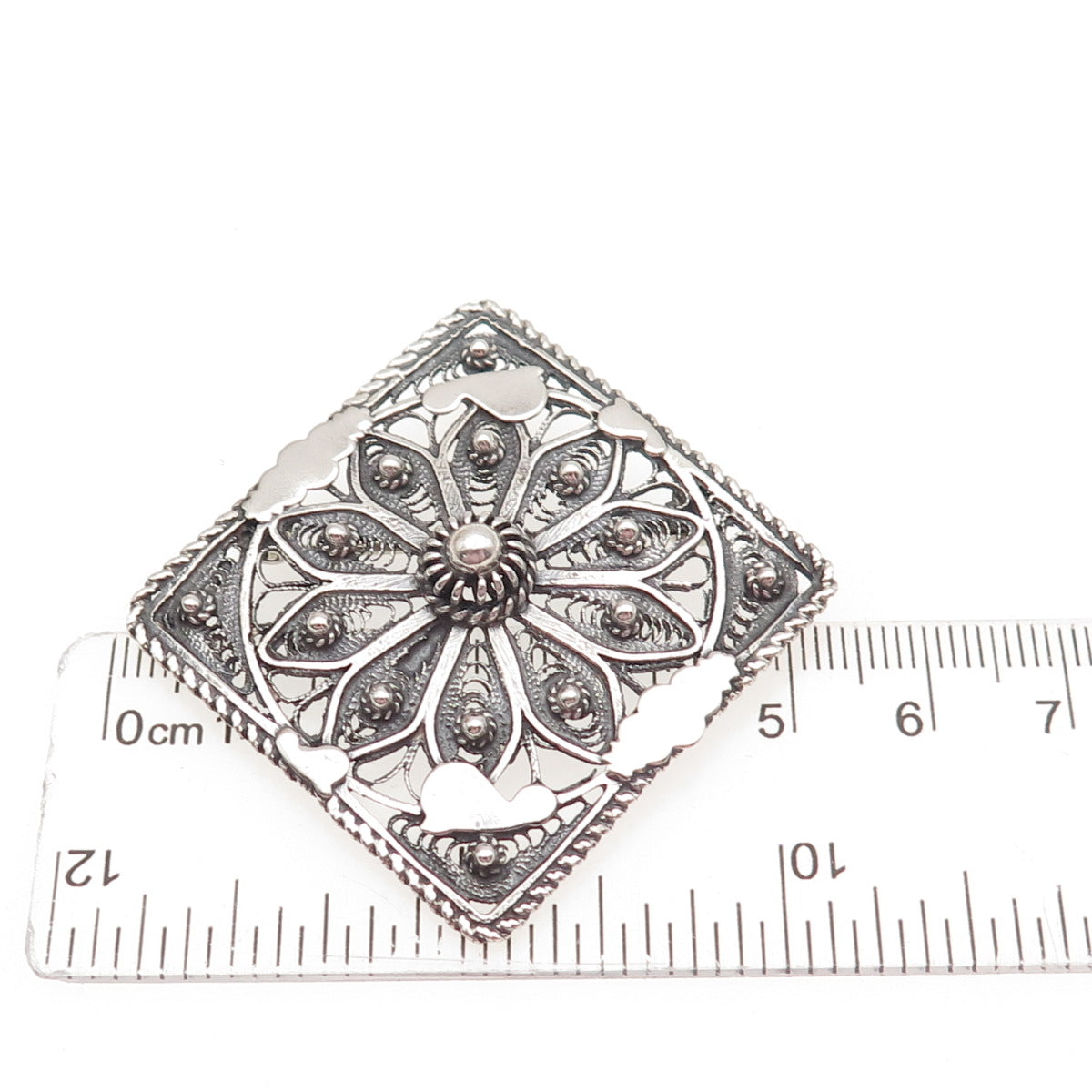 925 Sterling Silver Vintage Cannetille Filigree Oxidized Pin Brooch