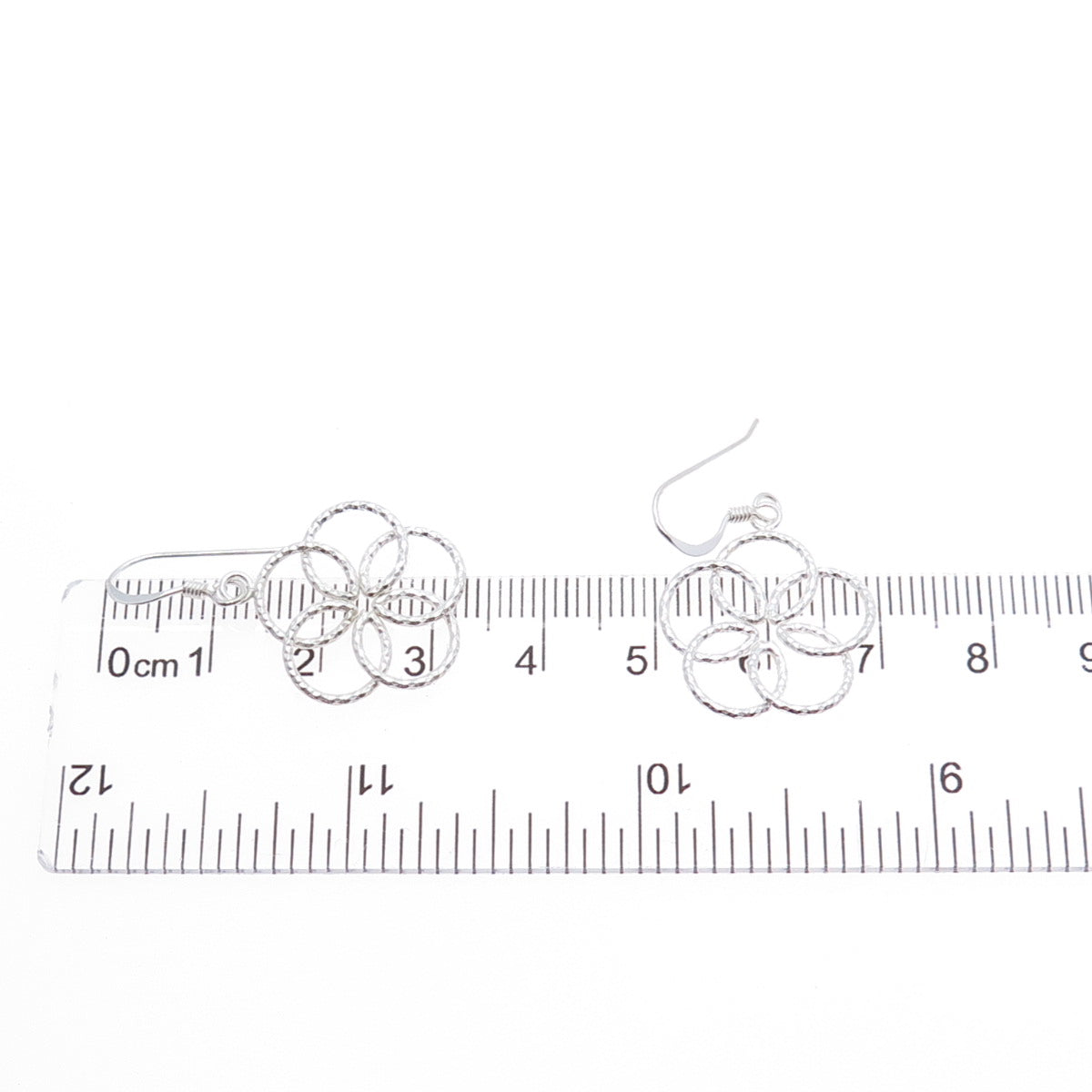 925 Sterling Silver Vintage Interlocked Circle Flower Dangle Earrings