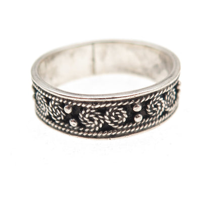 950 Silver Vintage Spiral Filigree Oxidized Band Ring Size 8.25