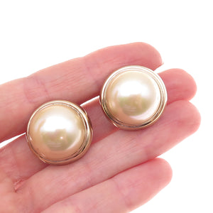 Majorica 925 Sterling Silver Gold Plated Vintage Faux Pearl Omega Back Earrings