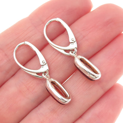 TOM 925 Sterling Silver Vintage Real Amber Modernist Dangle Earrings