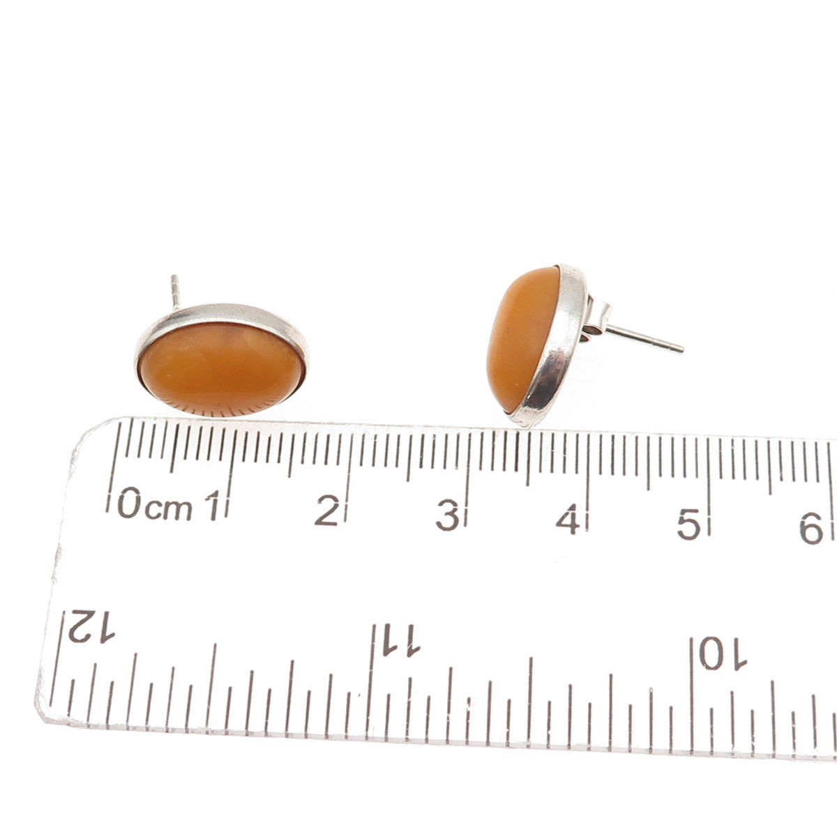 925 Sterling Silver Vintage Real Butterscotch Amber Oval Earrings