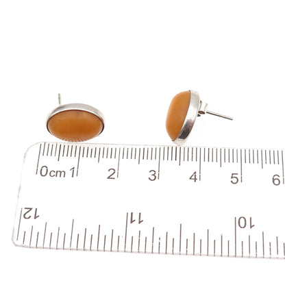 925 Sterling Silver Vintage Real Butterscotch Amber Oval Earrings