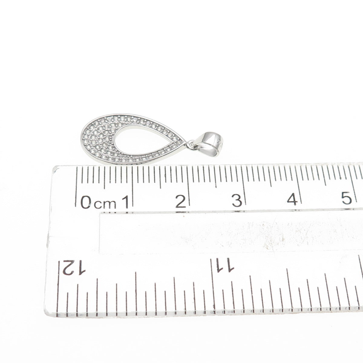 925 Sterling Silver Round-Cut C Z Teardrop Charm Pendant