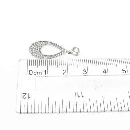 925 Sterling Silver Round-Cut C Z Teardrop Charm Pendant