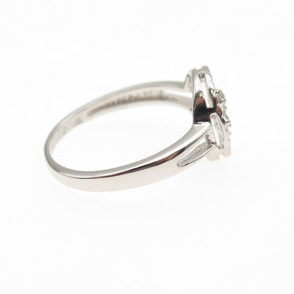 925 Sterling Silver Real Round-Cut Diamond Fleur de Lis Ring Size 6.75