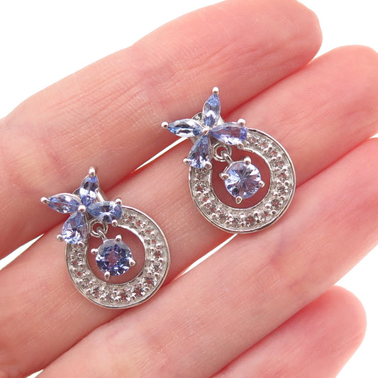 Chuck Clemency 925 Sterling Silver Real Tanzanite & White Topaz Earrings
