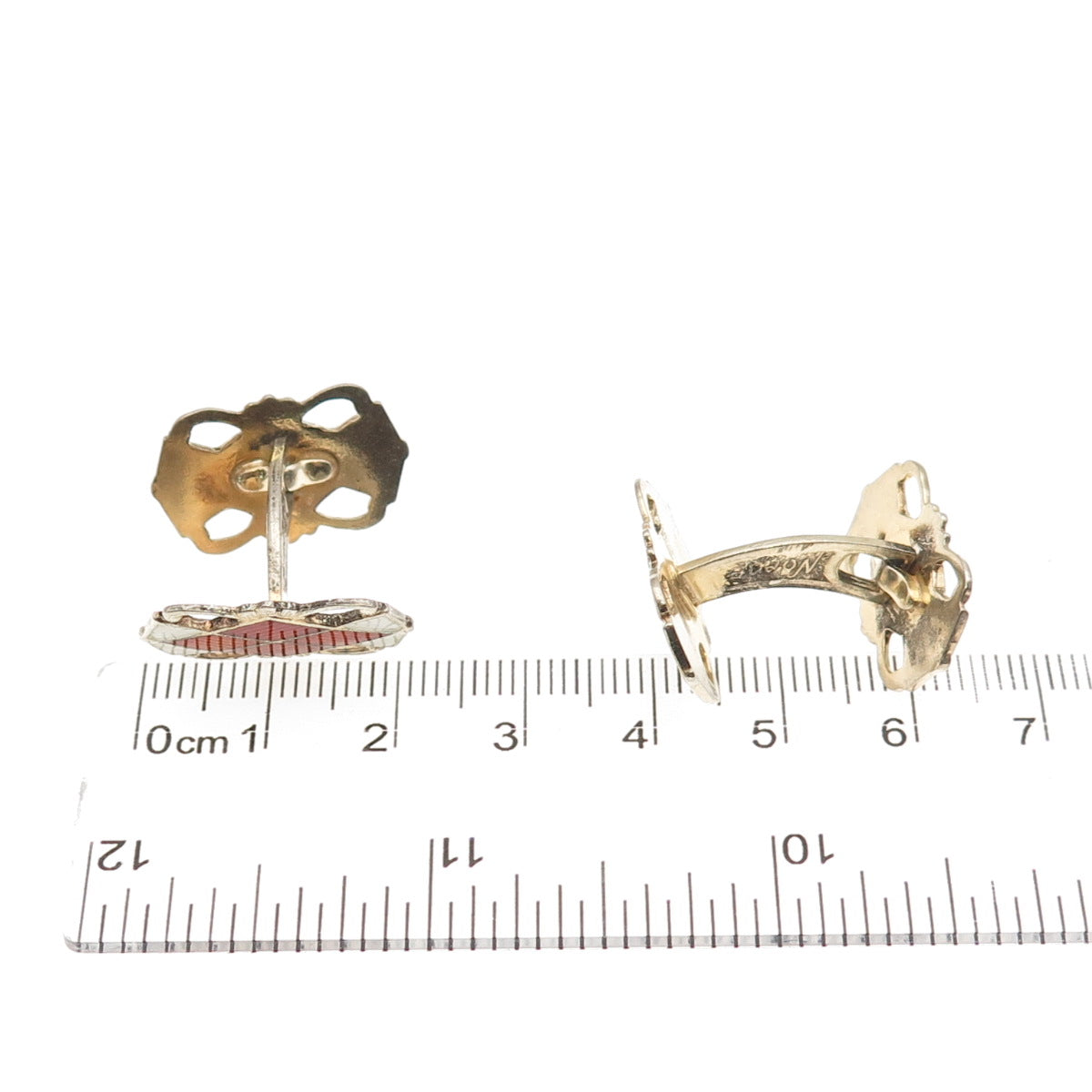 Aksel Holmsen Norne 925S Sterling Gold Plated Vintage Norway Enamel Cufflinks